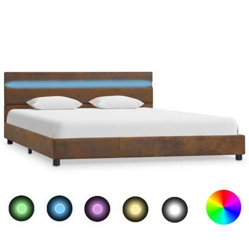 Okvir za krevet od tkanine s LED svjetlom smeđi 140 x 200 cm