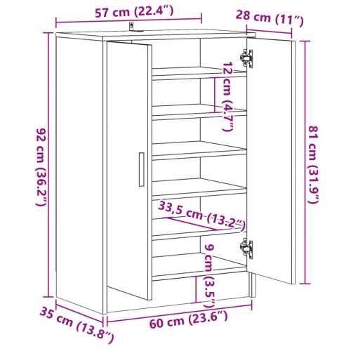 Ormarić za cipele boja hrasta 60x35x92 cm konstruirano drvo - hrast artisan 60 x 35 x 92 cm 1 shoe cabinet with door Cijena