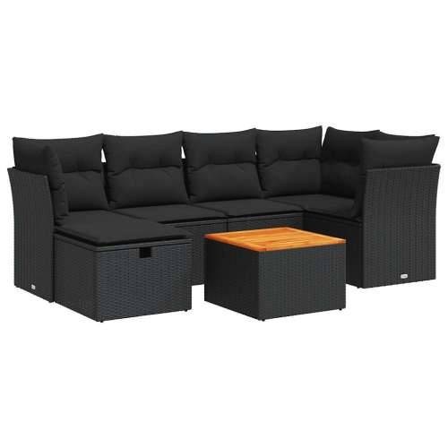 Vrtna garnitura - 7-dijelni set vrtnih sofa od poliratana s jastucima crni - Crna sa spremištem 1 Cijena