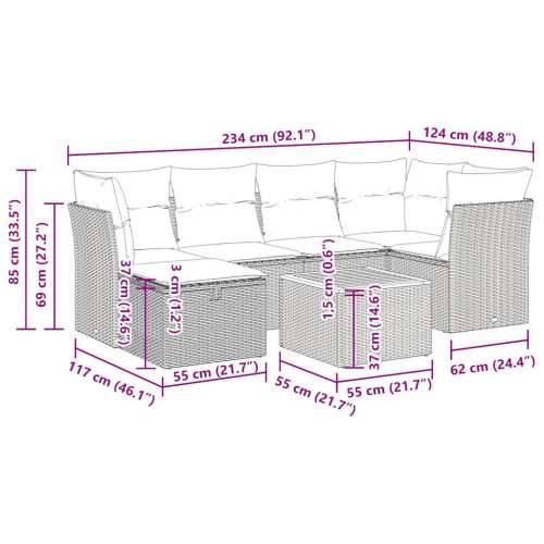 Vrtna garnitura - 7-dijelni set vrtnih sofa od poliratana s jastucima crni - Crna sa spremištem 1 Cijena