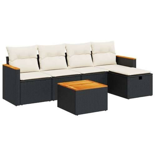 Vrtna garnitura - 6-dijelni set vrtnih sofa s jastucima crni od poliratana - Crna i krem sa spremištem 5 Cijena