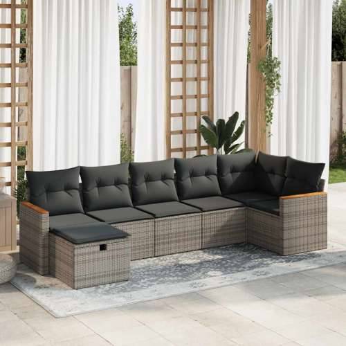 Vrtna garnitura - 7-dijelni set vrtnih sofa sivi od poliratana - Siva sa spremištem 7 Cijena