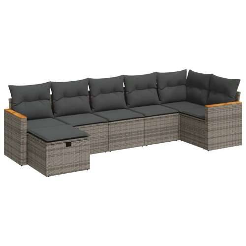 Vrtna garnitura - 7-dijelni set vrtnih sofa sivi od poliratana - Siva sa spremištem 7 Cijena