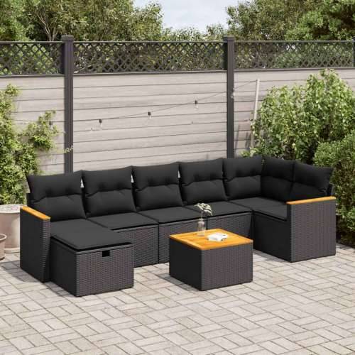 Vrtna garnitura - 8-dijelni set vrtnih sofa od poliratana s jastucima crni - Crna sa spremištem 7 Cijena