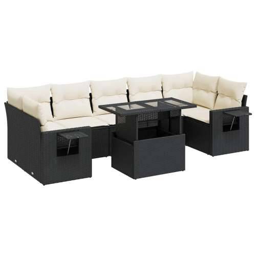 Vrtna garnitura - 8-dijelni set vrtnih sofa od poliratana s jastucima crni - Crna i krem sa spremištem 1 Cijena