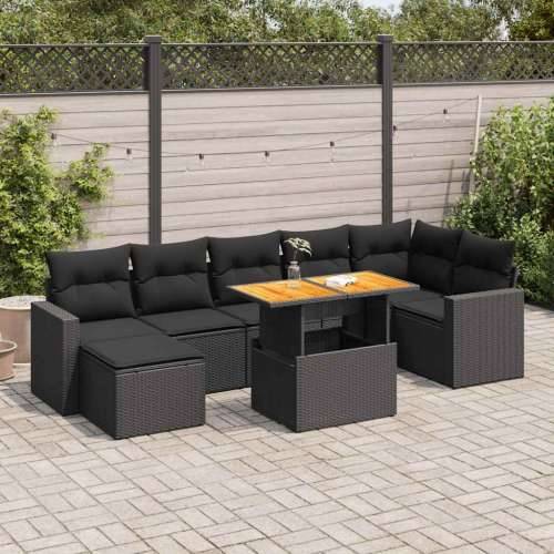 Vrtna garnitura - 8-dijelni set vrtnih sofa od poliratana s jastucima crni - Crna 3x kutna + 3x srednja + stol + tabure 1 Cijena