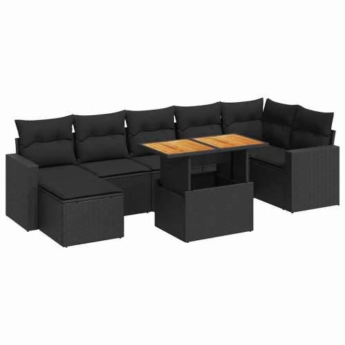 Vrtna garnitura - 8-dijelni set vrtnih sofa od poliratana s jastucima crni - Crna 3x kutna + 3x srednja + stol + tabure 1 Cijena
