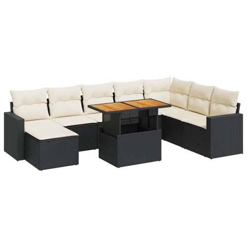 Vrtna garnitura - 9-dijelni set vrtnih sofa s jastucima crni od poliratana - Crna i krem sa spremištem 1 Cijena