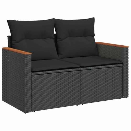 Vrtna garnitura - 11-dijelni set vrtnih sofa poliratan i bagrem s jastucima crni - Crna 1 Cijena