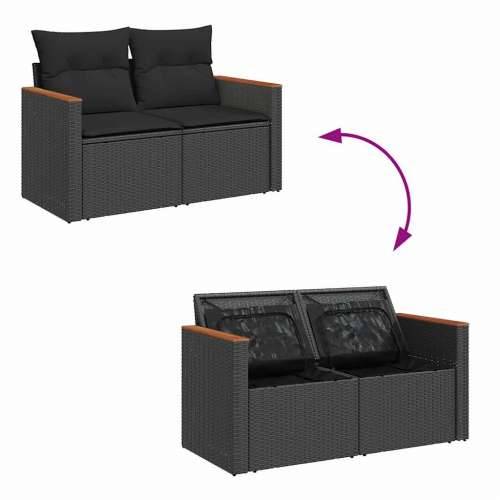 Vrtna garnitura - 11-dijelni set vrtnih sofa poliratan i bagrem s jastucima crni - Crna 1 Cijena