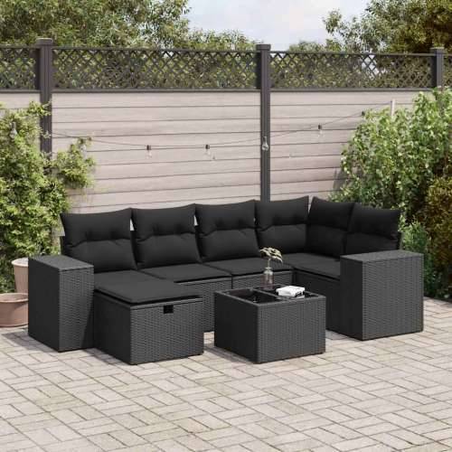 Vrtna garnitura - 7-dijelni set vrtnih sofa od poliratana s jastucima crni - Crna sa spremištem 6 Cijena
