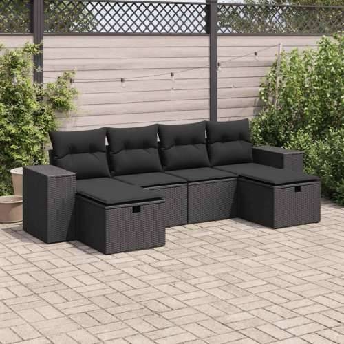 Vrtna garnitura - 6-dijelni set vrtnih sofa s jastucima crni od poliratana - Crna sa spremištem 1 Cijena