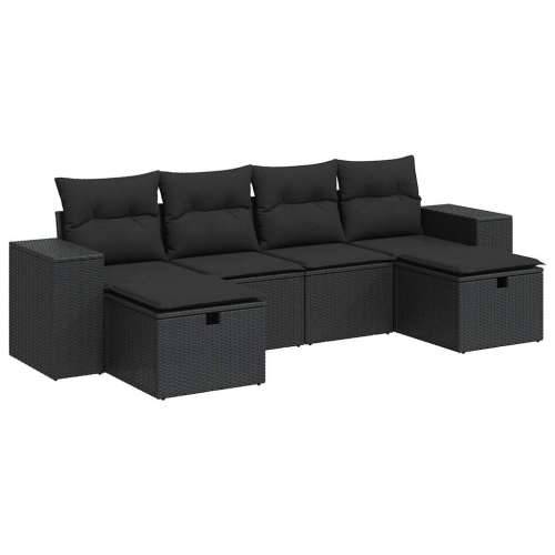 Vrtna garnitura - 6-dijelni set vrtnih sofa s jastucima crni od poliratana - Crna sa spremištem 1 Cijena