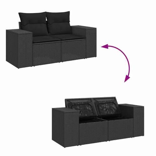Vrtna garnitura - 6-dijelni set vrtnih sofa s jastucima crni od poliratana - Crna sa spremištem 1 Cijena