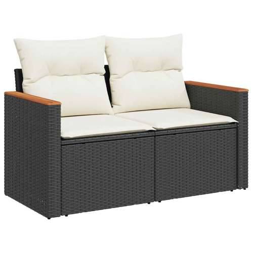 Vrtna garnitura - 7-dijelni set vrtnih sofa od poliratana s jastucima crni - Crna i krem sa spremištem 6 Cijena