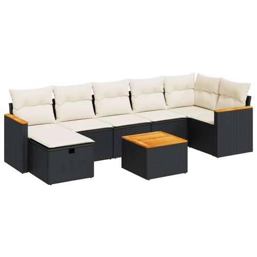 Vrtna garnitura - 8-dijelni set vrtnih sofa od poliratana s jastucima crni - Crna i krem sa spremištem 7 Cijena