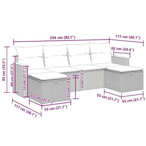 Vrtna garnitura - 6-dijelni set vrtnih sofa s jastucima crni od poliratana - Crna i krem sa spremištem 1 Cijena