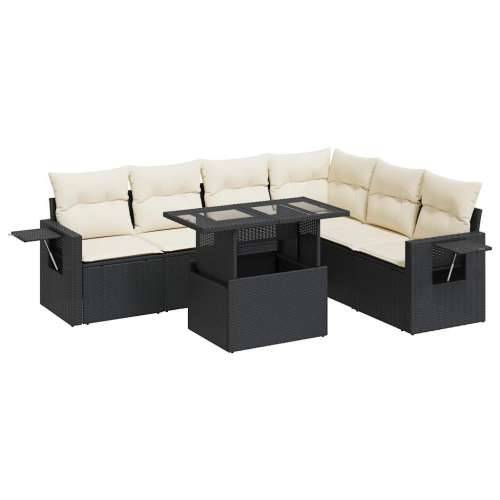 Vrtna garnitura - 7-dijelni set vrtnih sofa od poliratana s jastucima crni - Crna i krem sa spremištem 1 Cijena