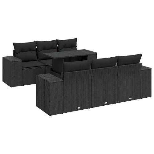 Vrtna garnitura - 7-dijelni set vrtnih sofa od poliratana s jastucima crni - Crna 1 Cijena