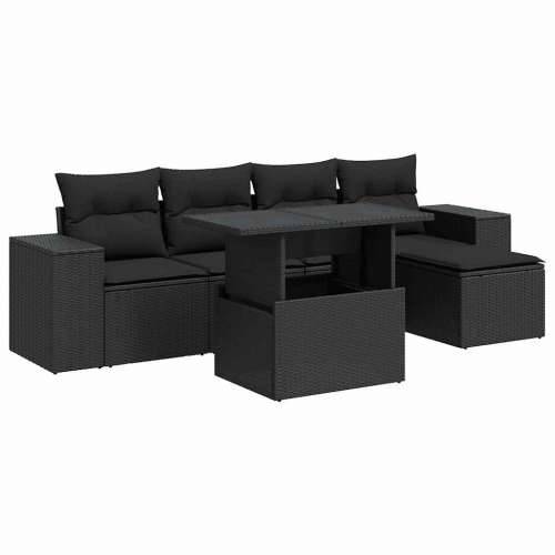Vrtna garnitura - 6-dijelni set vrtnih sofa s jastucima crni od poliratana - Crna sa spremištem 1 Cijena