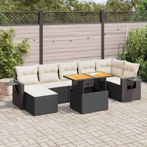 Vrtna garnitura - 8-dijelni set vrtnih sofa od poliratana s jastucima crni - Crna i krem stol + 3x kutna + 3x srednja + tabure 1 Cijena