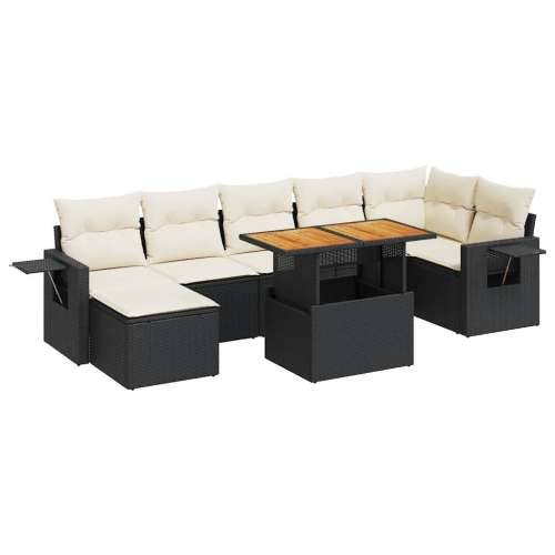 Vrtna garnitura - 8-dijelni set vrtnih sofa od poliratana s jastucima crni - Crna i krem stol + 3x kutna + 3x srednja + tabure 1 Cijena