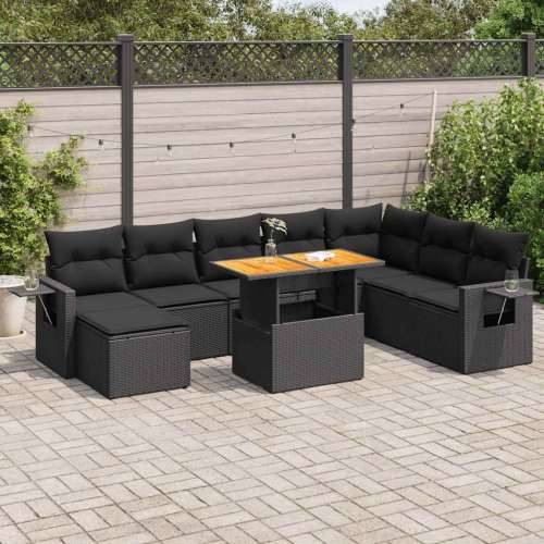 Vrtna garnitura - 9-dijelni set vrtnih sofa s jastucima crni od poliratana - Crna sa spremištem 1 Cijena
