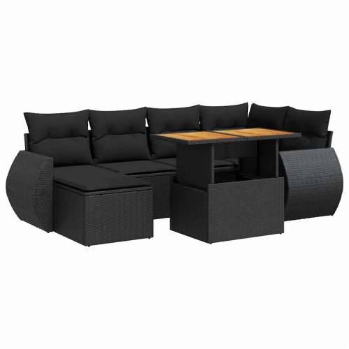 Vrtna garnitura - 7-dijelni set vrtnih sofa od poliratana s jastucima crni - Crna sa spremištem 1 Cijena