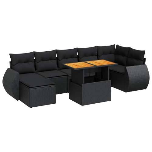 Vrtna garnitura - 8-dijelni set vrtnih sofa od poliratana s jastucima crni - Crna 3x kutna + stol + 3x srednja + tabure 1 Cijena