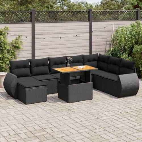 Vrtna garnitura - 9-dijelni set vrtnih sofa s jastucima crni od poliratana - Crna sa spremištem 1 Cijena