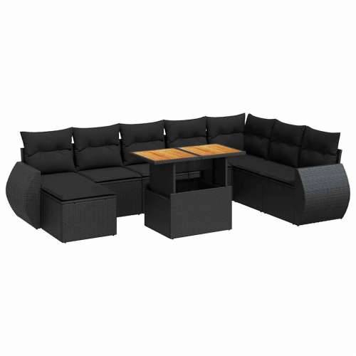 Vrtna garnitura - 9-dijelni set vrtnih sofa s jastucima crni od poliratana - Crna sa spremištem 1 Cijena