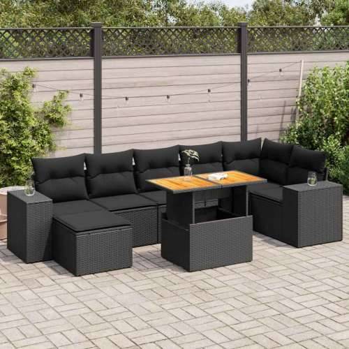 Vrtna garnitura - 8-dijelni set vrtnih sofa od poliratana s jastucima crni - Crna 3x kutna + stol + 3x srednja + tabure 1 Cijena