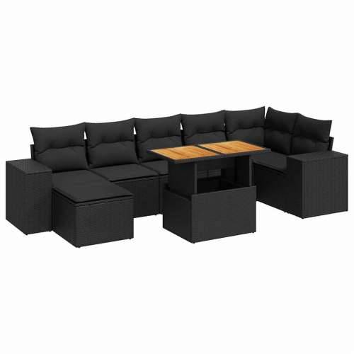 Vrtna garnitura - 8-dijelni set vrtnih sofa od poliratana s jastucima crni - Crna 3x kutna + stol + 3x srednja + tabure 1 Cijena