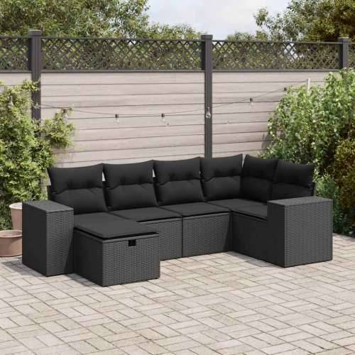 Vrtna garnitura - 6-dijelni set vrtnih sofa s jastucima crni od poliratana - Crna sa spremištem 6 Cijena