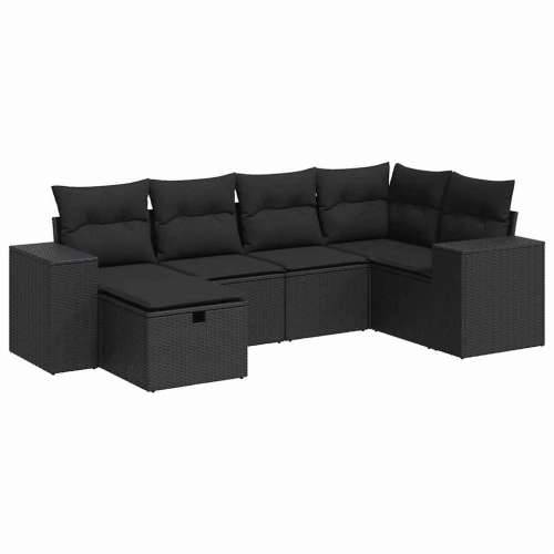 Vrtna garnitura - 6-dijelni set vrtnih sofa s jastucima crni od poliratana - Crna sa spremištem 6 Cijena
