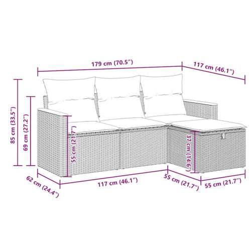 Vrtna garnitura - 4-dijelni set vrtnih sofa od poliratana s jastucima sivi - Siva sa spremištem 1 Cijena