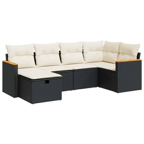 Vrtna garnitura - 6-dijelni set vrtnih sofa s jastucima crni od poliratana - Crna i krem sa spremištem 6 Cijena