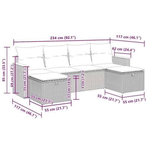 Vrtna garnitura - 6-dijelni set vrtnih sofa od poliratana s jastucima sivi - Siva sa spremištem 1 Cijena