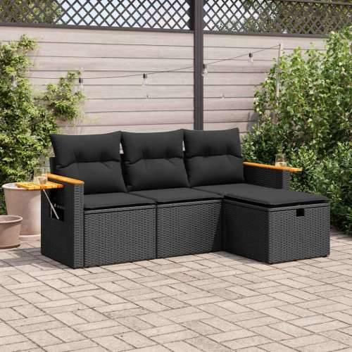 Vrtna garnitura - 4-dijelni set vrtnih sofa od poliratana s jastucima crni - Crna sa spremištem 1 Cijena