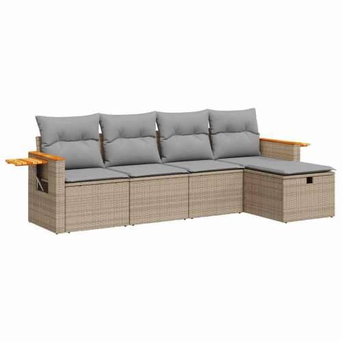 5-dijelni vrtni set sofa s jastucima bež od poliratana - bež i siva sa spremištem 5 Cijena