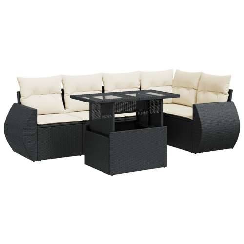 Vrtna garnitura - 6-dijelni set vrtnih sofa s jastucima crni od poliratana - Crna i krem sa spremištem 1 Cijena