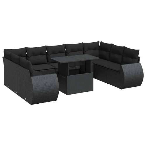 Vrtna garnitura - 10-dijelni set vrtnih sofa s jastucima crni od poliratana - Crna sa spremištem 1 Cijena