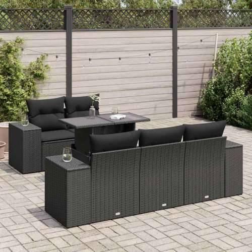 Vrtna garnitura - 6-dijelni set vrtnih sofa s jastucima crni od poliratana - Crna 1 Cijena