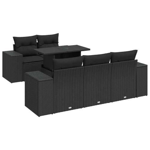 Vrtna garnitura - 6-dijelni set vrtnih sofa s jastucima crni od poliratana - Crna 1 Cijena