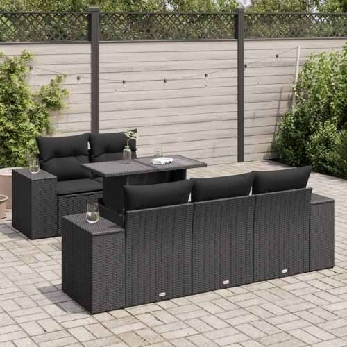 Vrtna garnitura - 6-dijelni set vrtnih sofa s jastucima crni od poliratana - Crna 1 Cijena