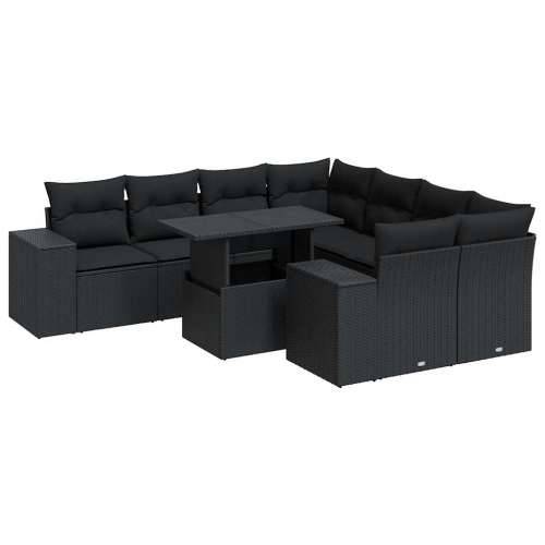 Vrtna garnitura - 9-dijelni set vrtnih sofa s jastucima crni od poliratana - Crna sa spremištem 1 Cijena