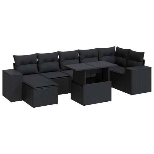 Vrtna garnitura - 8-dijelni set vrtnih sofa od poliratana s jastucima crni - Crna sa spremištem 1 Cijena