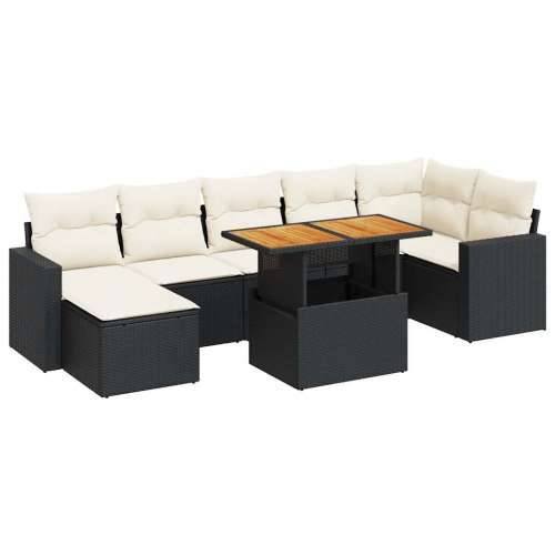 Vrtna garnitura - 8-dijelni set vrtnih sofa od poliratana s jastucima crni - Crna i krem 3x kutna + 3x srednja + stol + tabure 1 Cijena