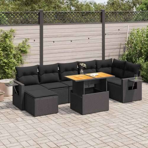 Vrtna garnitura - 8-dijelni set vrtnih sofa od poliratana s jastucima crni - Crna stol + 3x kutna + 3x srednja + tabure 1 Cijena