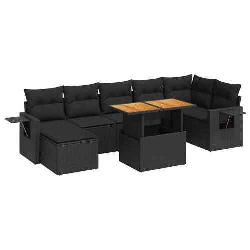 Vrtna garnitura - 8-dijelni set vrtnih sofa od poliratana s jastucima crni - Crna stol + 3x kutna + 3x srednja + tabure 1 Cijena